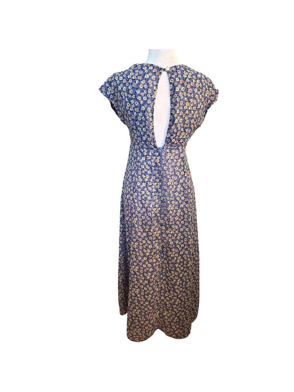 Vintage Fiasco 70’s Floral Blue Zip up Back only to Waist Long Dress. S - Picture 2 of 11